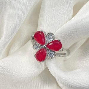 Red Three stone flower Adjustable ring