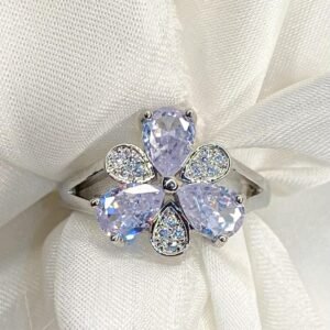 Silver Three stone flower Adjustable ring